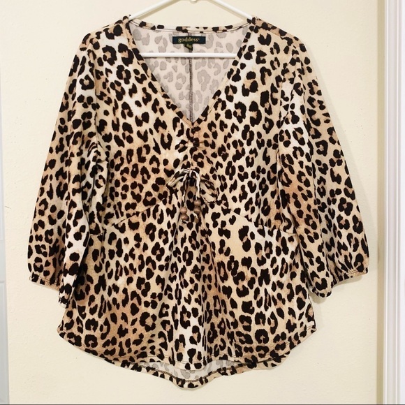 GODDESS leopard prints blouse women Sz L - Picture 1 of 8
